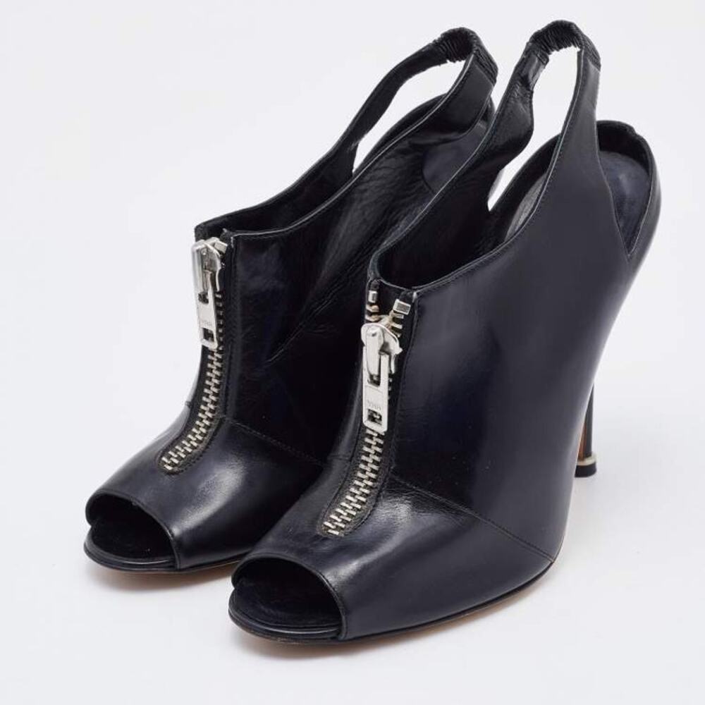 Manolo Blahnik Vella Black Leather Peep Toe Ankle Booties Heels EU 38.5